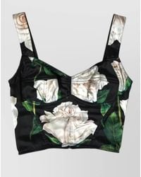 Dolce & Gabbana - Silk Floral-Print Bustier Crop Top - Lyst