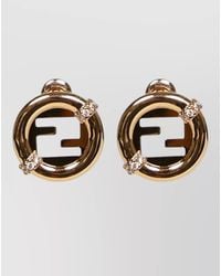 Fendi - Round Logo Crystal Detail Earrings Pair - Lyst