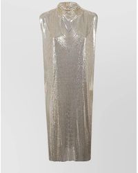 Sportmax - Metallic-Knit Short-Sleeve High-Neck Mini Dress - Lyst