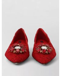 Dolce & Gabbana - Leather Lace Crystal Embellished Ballerina Flats - Lyst
