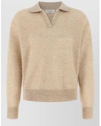 Brunello Cucinelli - Waffle-Knit Long-Sleeve Polo Top - Lyst