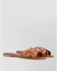 Saint Laurent - Tribute Flat Sandals Leather Straps Square Toe - Lyst