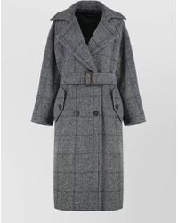 Weekend by Maxmara - Wool Prince Of Wales Double-Breasted Belted Long Coat - Lyst
