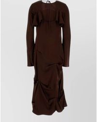 Ganni - Satin Dress Draped Design Long Sleeves Ruffles - Lyst