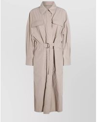 Brunello Cucinelli - Long Jacket With Belted Waist And Pockets - Lyst