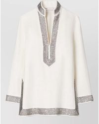 Tory Burch - Crystal Embellished Linen Knee Length Tunic - Lyst