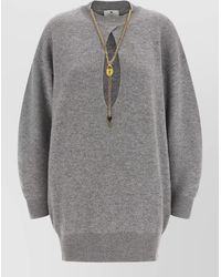 Elisabetta Franchi - Cashmere Wool Ribbed Long-Sleeve V-Neck Knitted Dress - Lyst
