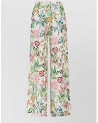 120% Lino - Linen Pants Floral Print Wide Leg - Lyst