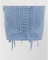 Elisabetta Franchi - Denim Strapless Lace-Up Cropped Bustier Top - Lyst