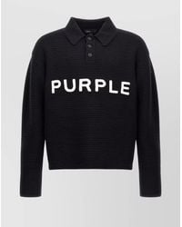 Purple - Embroidered Logo Knit Sweater - Lyst