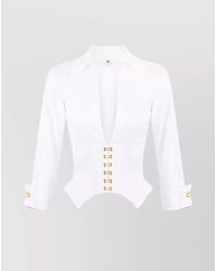 Elisabetta Franchi - V-Neck Long Sleeve Top With Buttons - Lyst