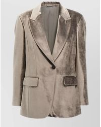 Brunello Cucinelli - Velvet Blazer With Flap Pockets And Notched Lapels - Lyst