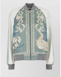 Versace - Satin Varsity Bomber Jacket With Printed Design - Lyst