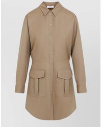 Celine - Long Sleeve Collared Coat Flap Pockets - Lyst