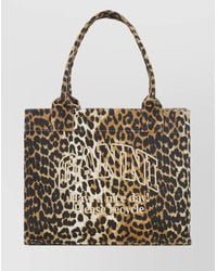 Ganni - Cabas Large Canvas Leopard-Print Tote Bag - Lyst