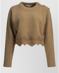 Chloé - Crew Neck Sweater Lace Trim Buttons - Lyst