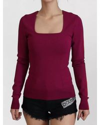 Dolce & Gabbana - Viscose Fine Knit Striped Square Neck Long Sleeve Sweater - Lyst
