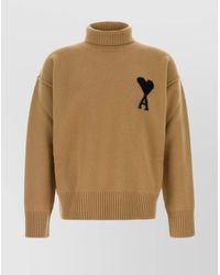 Ami Paris - Wool Turtleneck Sweater With Ribbed Cuffs And Hem - Lyst