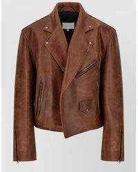 Maison Margiela - Leather Oversized Cropped Biker Jacket - Lyst