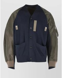 Sacai - Cotton Blend Cardigan Contrast Sleeves Pockets - Lyst
