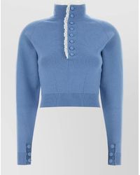 Chloé - Wool Sweater Button Detail Cropped High Neck - Lyst