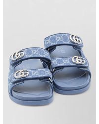Gucci - Gg Monogram Denim Flat Slide Sandals - Lyst