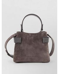 Brunello Cucinelli - Suede Crossbody Bag Monili Shoulder Strap - Lyst