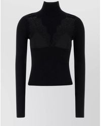 Blumarine - High Neck Fitted Sweater With Lace Detailing - Lyst