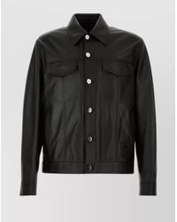 Fendi - Collared Leather Jacket Front Pockets Long Sleeves - Lyst