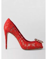 Dolce & Gabbana - Crystal-Embellished Lace Peep-Toe Pumps - Lyst