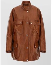 Prada - Leather Caban Coat Front Pockets Long Sleeves - Lyst
