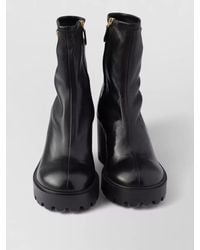 Prada - Leather Ankle Boots Chunky Heel Design - Lyst