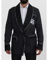 Dolce & Gabbana - Striped Wrap Jacket With Dg Patch - Lyst