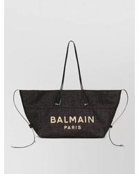 Balmain - Raffia Effect Calfskin Tote Bag - Lyst