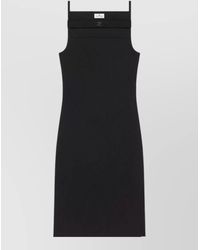 Courreges - Knee Length Ribbed Slit Silk Nylon Dress - Lyst