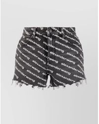 Alexander Wang - Denim High-Rise Straight-Leg Logo-Print Shorts - Lyst