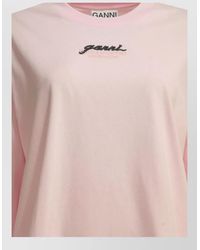 Ganni - Cotton Logo Print Long Sleeve T-Shirt - Lyst