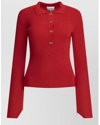 Ganni - Merino Wool Slim-Fit Polo Sweater - Lyst