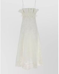 Alberta Ferretti - Broderie Anglaise Midi Dress Ruffle Straps - Lyst