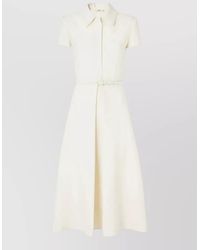 Fendi - Silk Wool Belted Short Sleeve Midi Dress - Lyst