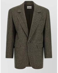 Saint Laurent - Wool Blend Herringbone Single Breasted Blazer - Lyst