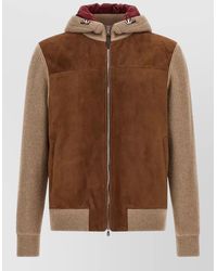 Brunello Cucinelli - Suede Cashmere Hooded Bomber Jacket - Lyst