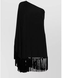 ‎Taller Marmo - Asymmetric One-Shoulder Cape-Sleeve Fringed Mini Dress - Lyst