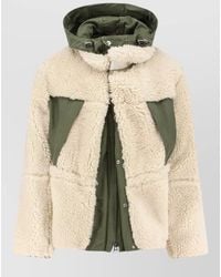 Sacai - Shearling And Nylon Hooded Panel Jacket - Lyst