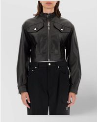 Moschino - Leather Cropped Biker Jacket - Lyst