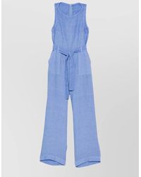 120% Lino - Linen Sleeveless Belted Jumpsuit - Lyst