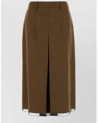 Prada - Wool Midi Skirt High Waist Slit - Lyst