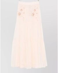 Ermanno Scervino - Long Cotton Skirt Embroidered Lightweight Sheer Tiers - Lyst