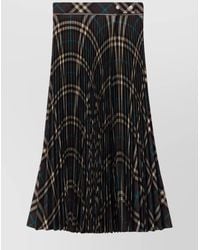 Burberry - Pleated Check Midi Skirt With Slit - Lyst