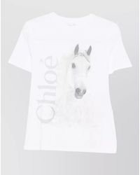 Chloé - Cotton Printed Crew Neck Short Sleeve T-Shirt - Lyst